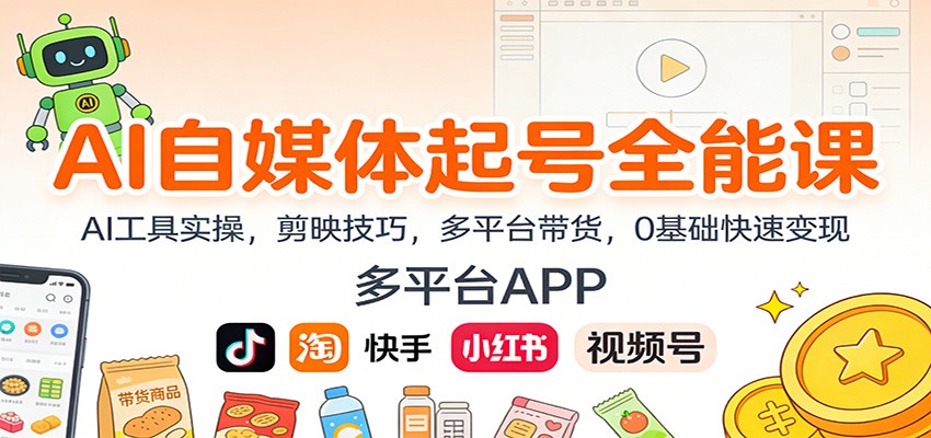 AI自媒体起号全能课：AI工具实操，剪映技巧，多平台带货，0基础快速变现-闲赋网