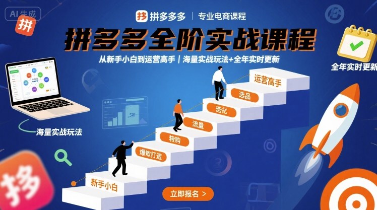 拼多多全阶实战课程，从新手小白到运营高手，海量实战玩法+全年实时更新【2025年10月更新】-闲赋网