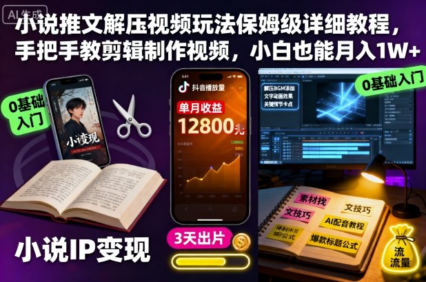 小说推文解压视频玩法保姆级详细教程，手把手教剪辑制作视频，小白也能月入1W+-闲赋网