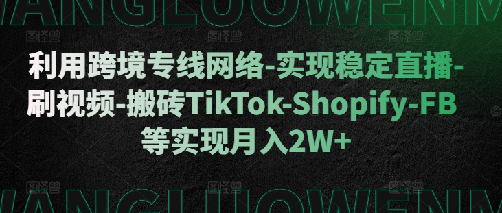 利用跨境专线网络-实现稳定直播-刷视频-搬砖TikTok-Shopify-FB等实现月入2W+【揭秘】-闲赋网