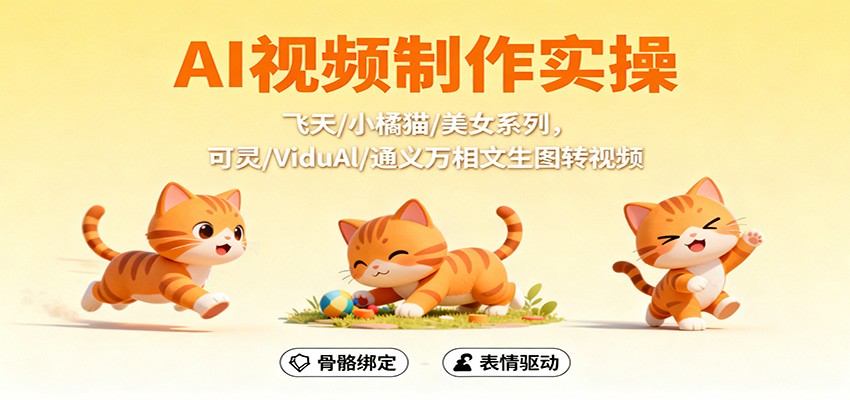 AI视频制作实操，飞天/小橘猫/美女系列，可灵/ViduAl/通义万相文生图转视频-闲赋网