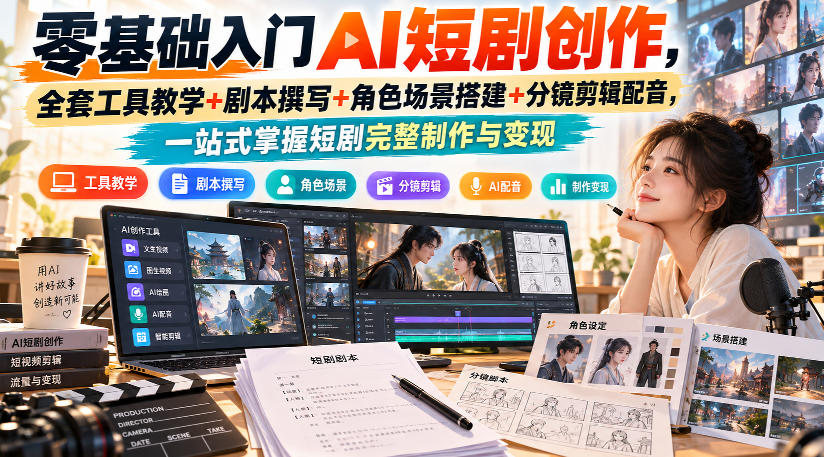 零基础入门AI短剧创作，全套工具教学+剧本撰写+角色场景搭建+分镜剪辑配音，一站式掌握短剧完整制作与变现-闲赋网