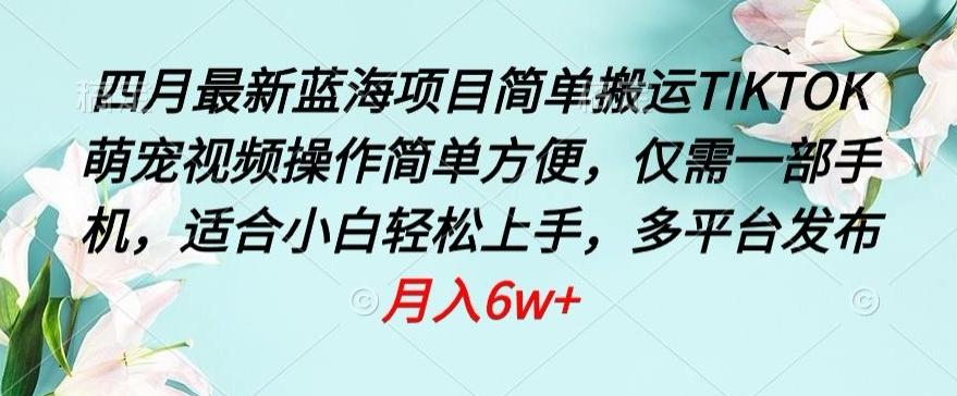 四月最新蓝海项目，简单搬运TIKTOK萌宠视频，操作简单方便，仅需一部手机【揭秘】-闲赋网