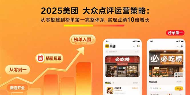 2025美团 大众点评运营策略:从零搭建到榜单第一完整体系,实现业绩10倍增长-闲赋网