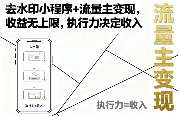 去水印小程序+流量主变现，收益无上限，执行力决定收入-闲赋网