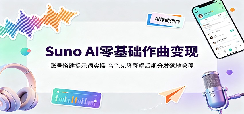 Suno AI零基础作曲变现：账号搭建提示词实操，音色克隆翻唱后期分发落地教程-闲赋网
