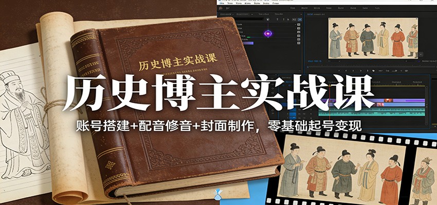 历史博主实战课：账号搭建+配音修音+封面制作，零基础起号变现-闲赋网