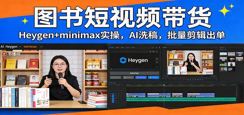 图书短视频带货：Heygen+minimax实操，AI洗稿 ，批量剪辑出单-闲赋网