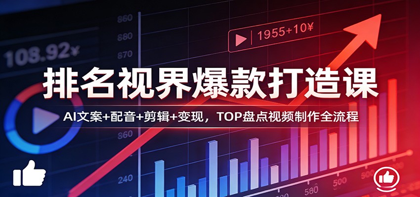 排名视界爆款打造课：AI文案+配音+剪辑+变现，TOP盘点视频制作全流程-闲赋网
