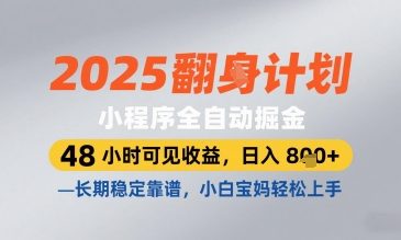 2025小程序全自动掘金，48 小时可见收益，日入8张，长期稳定靠谱，小白宝妈轻松上手【揭秘】-闲赋网