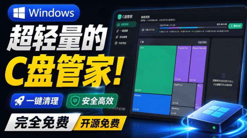 e6915590f2984425d147fd7a9c323c3d.jpeg Windows超轻量的C盘管家!超级有特点,支持磁盘分析及清理提醒,2M大小体积,完全免费C盘管家