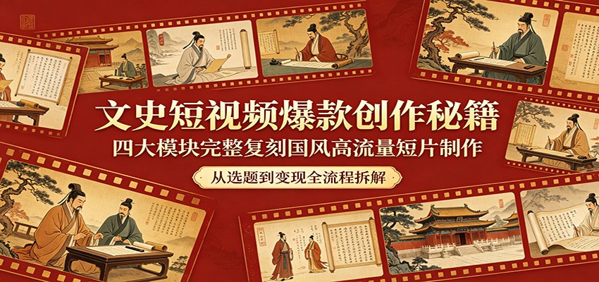 文史短视频爆款创作秘籍：四大模块完整复刻国风高流量短片制作-闲赋网
