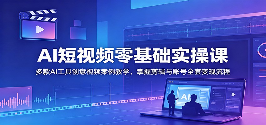 AI短视频零基础实操课：多款AI工具创意视频案例教学，掌握剪辑与账号全套变现流程-闲赋网