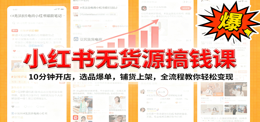 小红书无货源爆单课：10分钟开店，选品爆单，铺货上架，全流程教你轻松变现-闲赋网