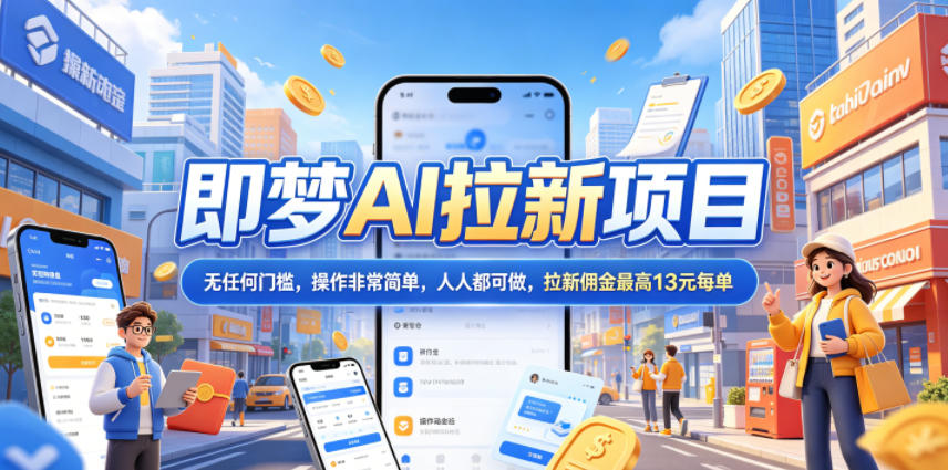 2026年即梦AI拉新项目最新玩法，无任何门槛，操作非常简单，人人都可做，拉新佣金最高13元每单-闲赋网
