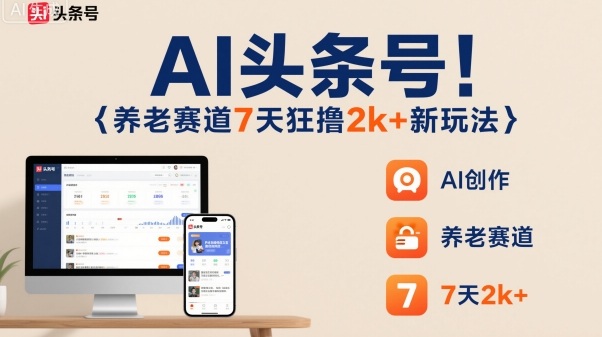 AI头条号，7天狂撸2k+，做养老赛道，新风口新玩法-闲赋网