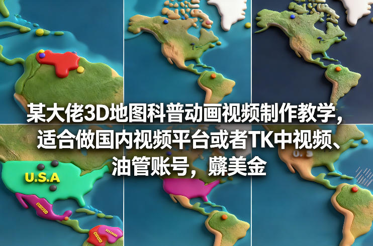 某大佬3D地图科普动画视频制作教学，适合做国内视频平台或者TK中视频、油管账号，賺美金-闲赋网