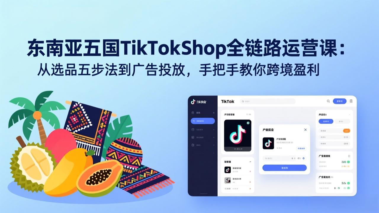 东南亚五国TikTok Shop全链路运营课：从选品五步法到广告投放，手把手教你跨境盈利-闲赋网