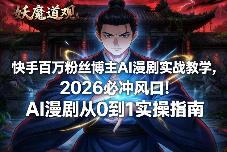 快手百万粉丝博主AI漫剧实战教学，2026必冲风口！AI漫剧从0到1实操指南-闲赋网