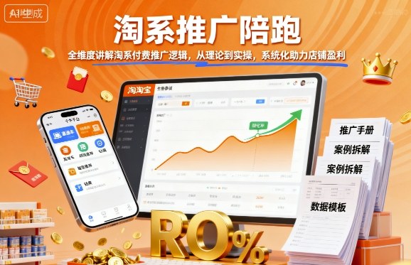 淘系推广陪跑，全维度讲解淘系付费推广逻辑，从理论到实操，系统化助力店铺盈利-闲赋网