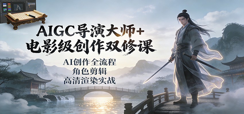 AIGC导演大师+电影级创作双修课：AI创作全流程、角色剪辑、高清渲染实战-闲赋网