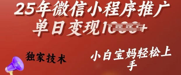25年微信小程序推广单日变现多张，独家技术，小白宝妈轻松上手【揭秘】-闲赋网