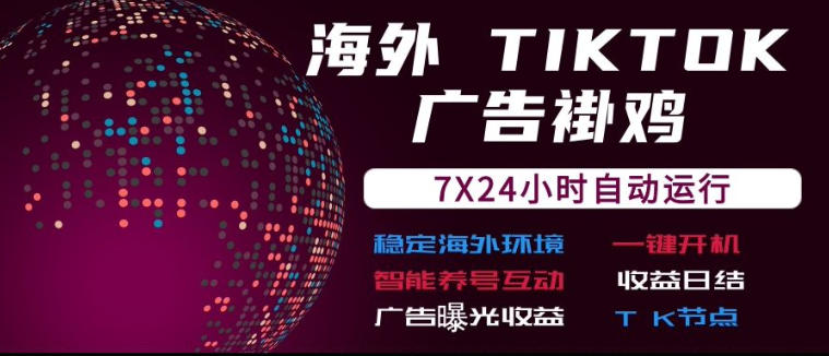 海外TikTok挂G流量变现，7X24自动运行，广告曝光收益，收益日结【揭秘】-闲赋网