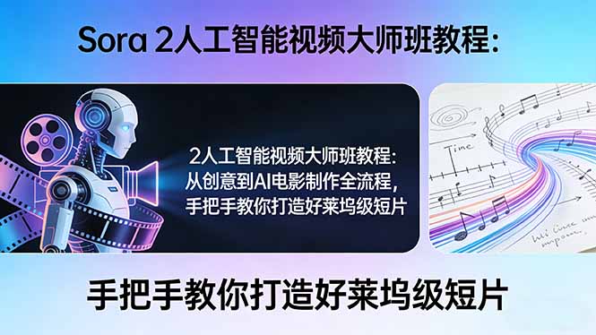 Sora 2人工智能视频大师班教程：从创意到AI电影制作全流程，手把手教你打造好莱坞级短片-闲赋网