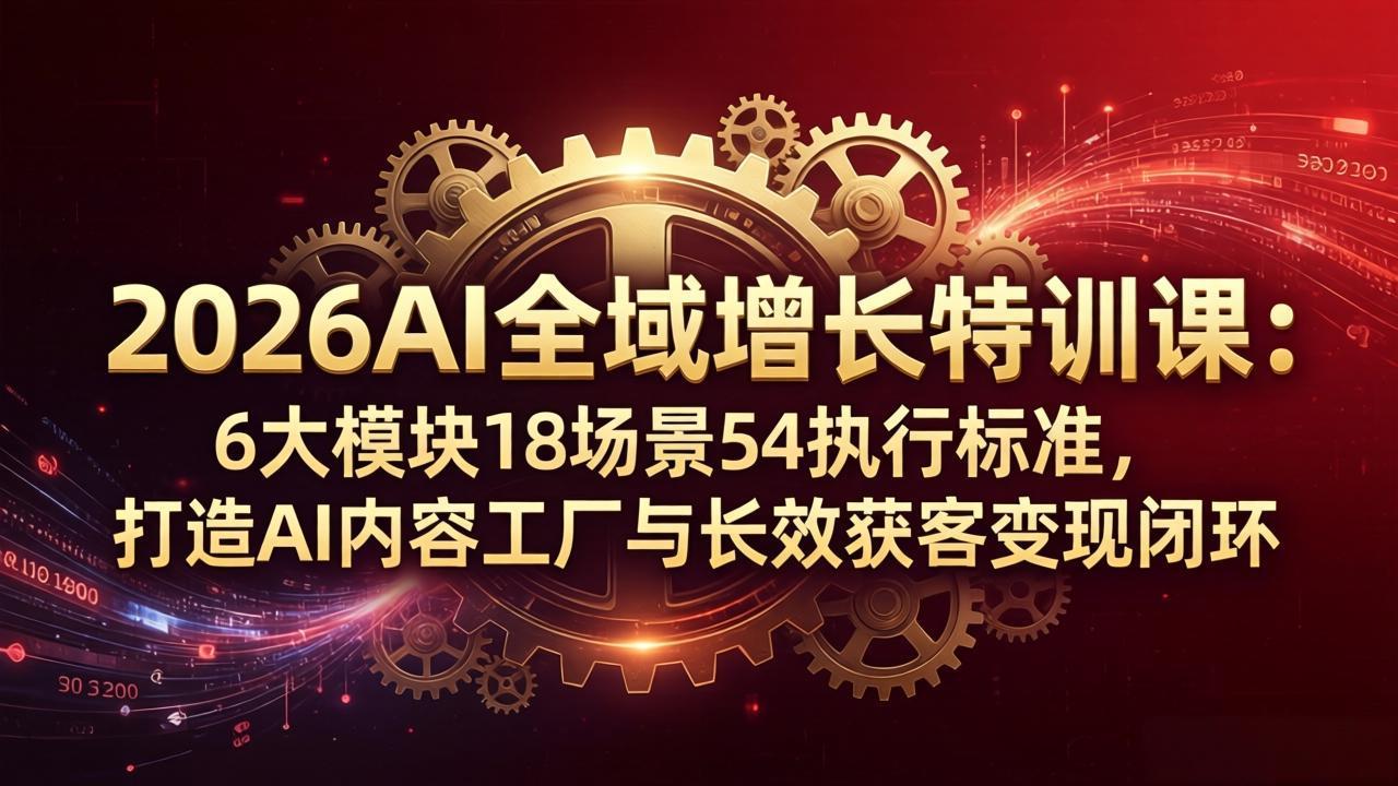 2026AI全域增长特训课：6大模块18场景54执行标准，打造AI内容工厂与长效获客变现闭环-闲赋网
