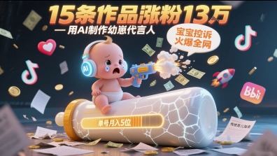 用AI制作幼崽代言人，宝宝的控诉火爆全网，15条作品涨粉13W，单号月入5位数实操教程-闲赋网