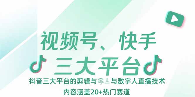 视频号、快手、抖音三大平台的剪辑与数字人直播技术，内容涵盖20+热门赛道-闲赋网
