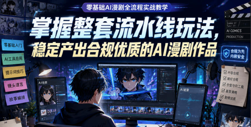 零基础AI漫剧全流程实战教学，掌握整套流水线玩法，稳定产出合规优质的AI漫剧作品-闲赋网