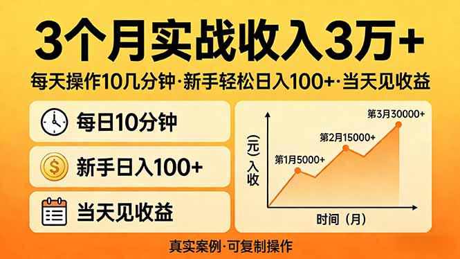 3个月实战收入3万+，每天操作10几分钟，新手轻松日入100+，当天见收益-闲赋网