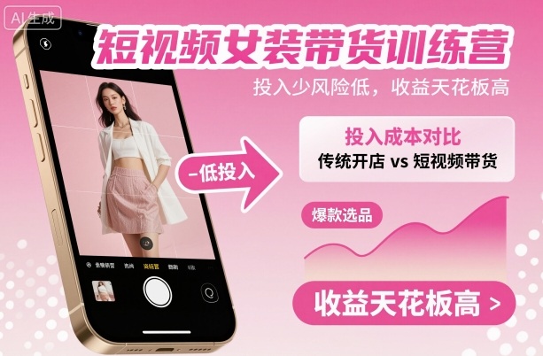短视频女装带货训练营，投入少风险低，收益天花板高-闲赋网