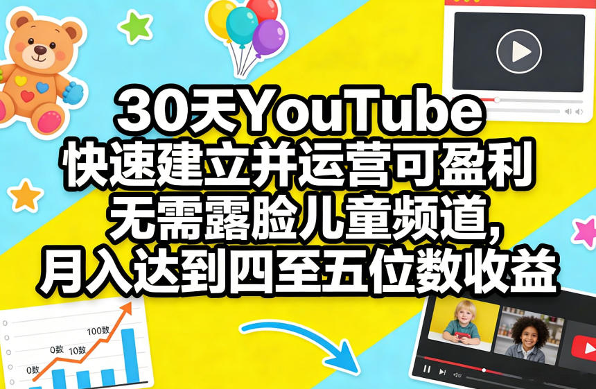 30天YouTube快速建立并运营可盈利无需露脸儿童频道，月入达到四至五位数收益-闲赋网