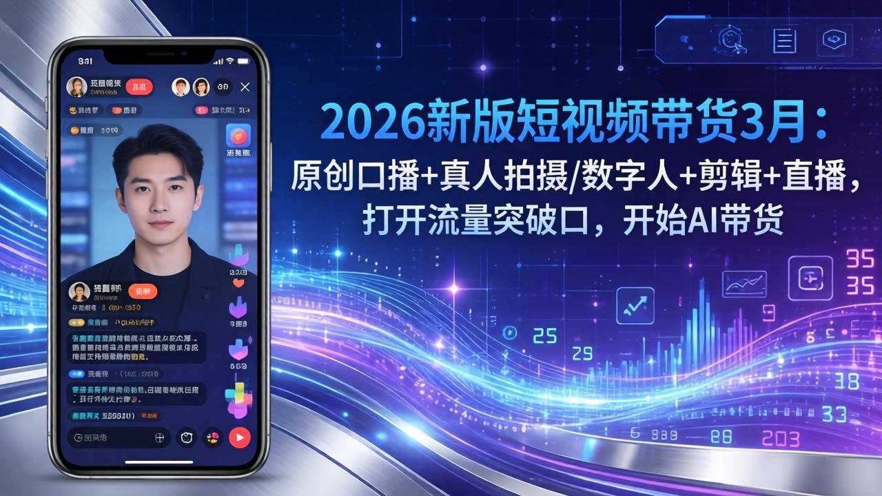 2026新版短视频带货3月：原创口播+真人拍摄/数字人+剪辑+直播，打开流量突破口，开始AI带货-闲赋网
