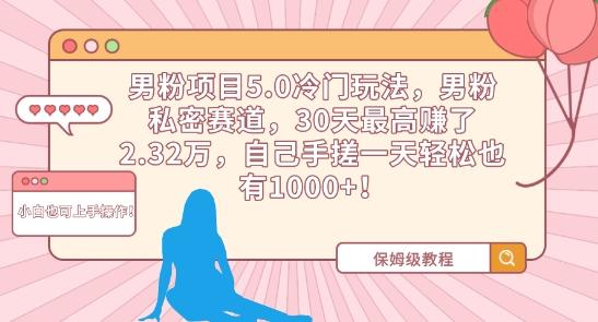 男粉项目5.0冷门玩法，男粉私密赛道，30天最高赚了2.32万，自己手搓一天轻松也有1000+【揭秘】-闲赋网
