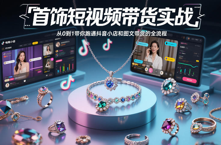 首饰短视频带货实战，从0到1带你跑通抖音小店和图文带货的全流程-闲赋网