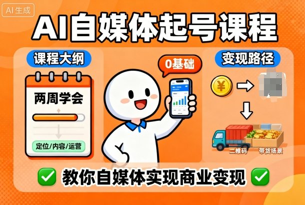 AI自媒体起号课程，0基础小白两周学会，教你自媒体实现商业变现-闲赋网