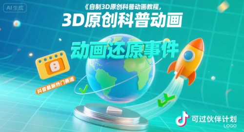 自制3D原创科普动画教程，动画还原事件，抖音最新热门赛道，可过伙伴计划-闲赋网