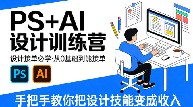 设计接单必学，PS+AI设计训练营，从0基础到能接单，手把手教你把设计技能变成收入-闲赋网