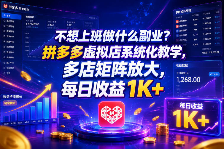不想上班做什么副业？拼多多虚拟店系统化教学，多店矩阵放大，每日收益1K+【揭秘】-闲赋网