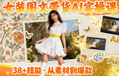 女装图文带货的AI实操课，覆盖38个实用技能，快速提升素材制作效率-闲赋网