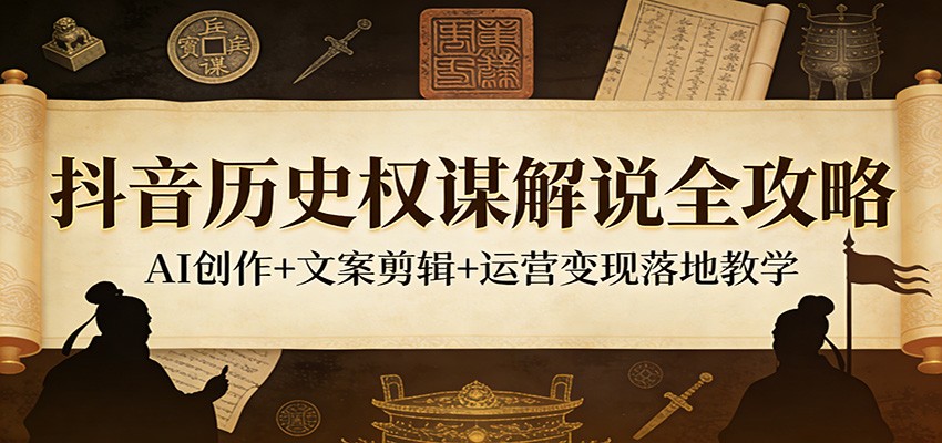 抖音历史权谋解说全攻略：AI创作+文案剪辑+运营变现落地教学-闲赋网