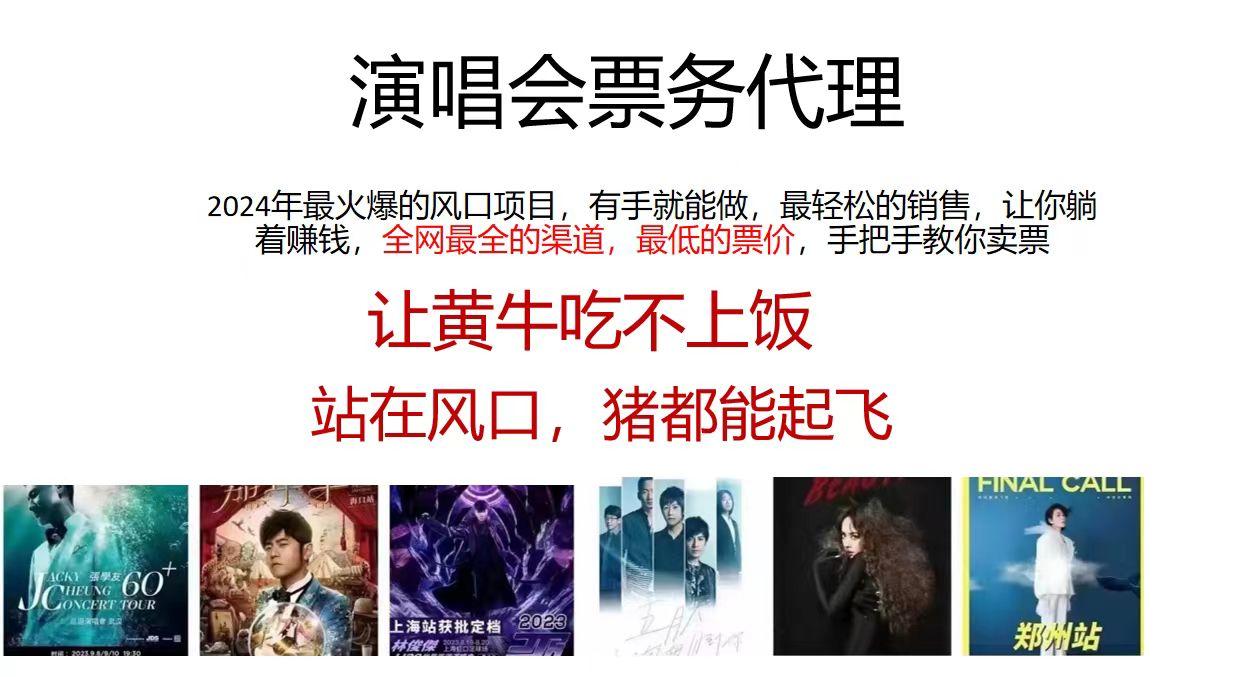 演唱会2024票务代理，全网最低的票价，手把手教你卖票，日入2000+-闲赋网