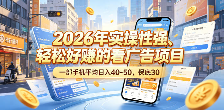 2026年实操性强、轻松好賺的看广告项目，一部手机平均日入40-50，保底30米【揭秘】-闲赋网