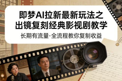 即梦AI拉新最新玩法之出镜复刻经典影视剧教学，长期有流量，全流程教你复制收益-闲赋网