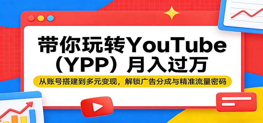 带你玩转YouTube(YPP)月入过万：从账号搭建到多元变现，解锁广告分成与精准流量密码-闲赋网