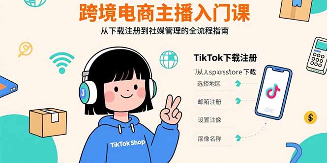 跨境电商主播入门课，TikTok下载注册，支付工具配置，社媒账号管理全流程-闲赋网