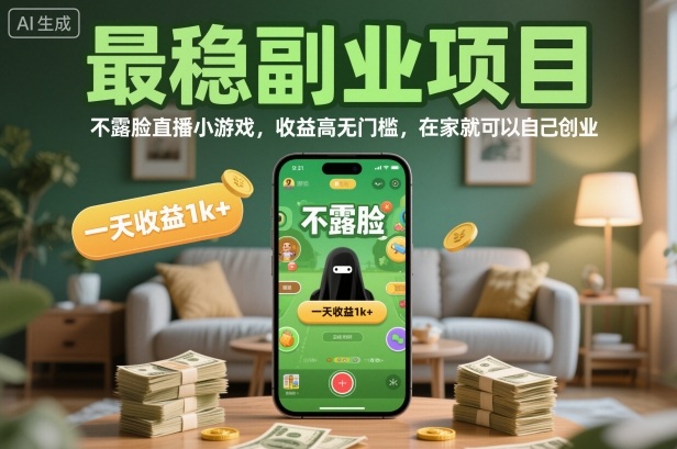 最稳副业项目，不露脸直播小游戏，收益高无门槛，一天收益1k+，在家就可以自己创业【揭秘】-闲赋网